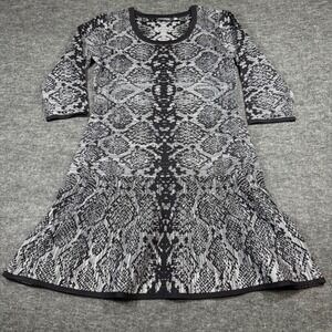 NINALENARD Womens Black Gray Snake Print Knit Midi Dress Long Sleeve Size M